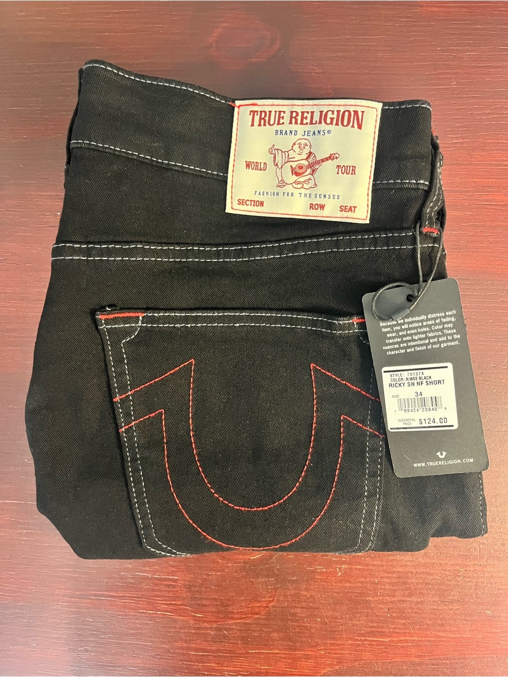 True Religion Ricky Black Rinse SN Denim Short Mens Size 34 NWT Streetwear